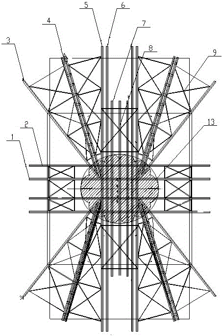 一种多层井字形辐射状0#块托架结构的制作方法附图