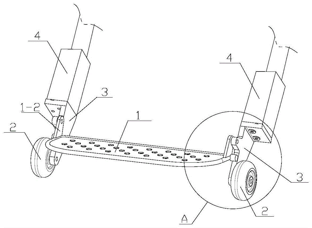 电动轮椅脚踏板与防倾轮一体化安装结构的制作方法附图